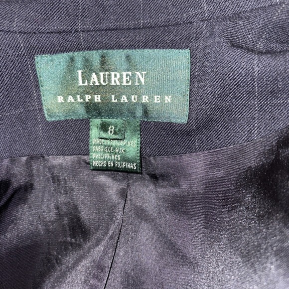 LAUREN RALPH LAUREN Black windowpane plaid Check Pattern Wool Blazer Sz 8 Office - Picture 6 of 7